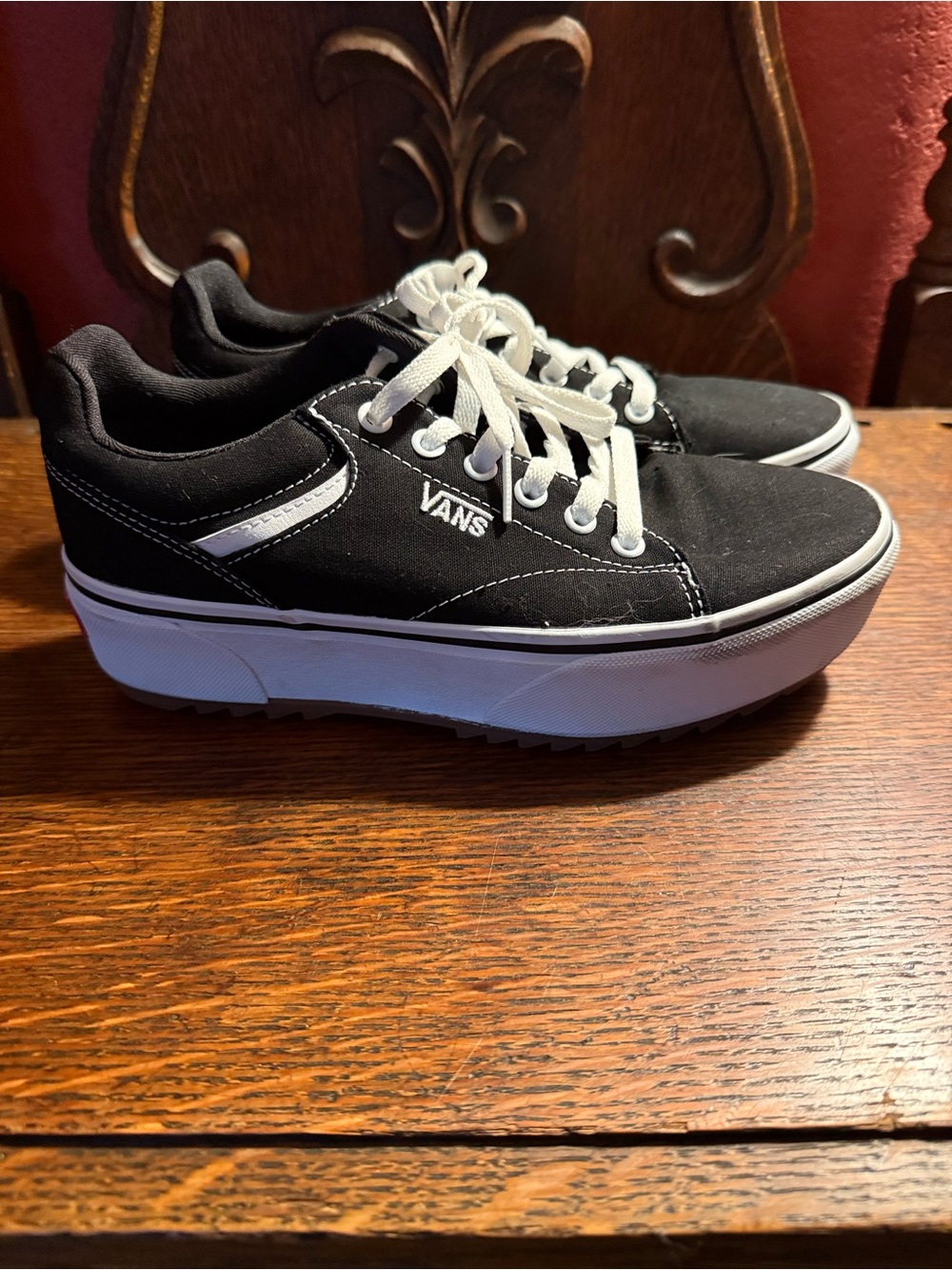 Vans Black and White Platform Lace-Up Sneakers